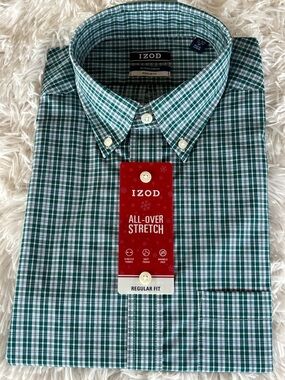 IZOD Regular Fit Check Print Dress Shirt Sz 15.5 NWT